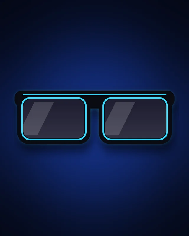 Black sunglasses with cyan neon trim, like Lucky's